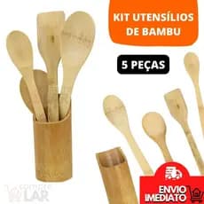 Kit 5 Utensílios Para Cozinha Bambu Colher de Pau Colheres De Cozinhar Servir