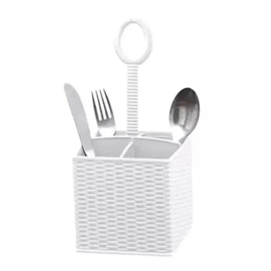 Porta Talheres De Mesa Organizador Rattan Quadrado Branco