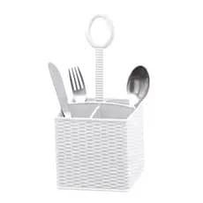 Porta Talheres De Mesa Organizador Rattan Quadrado Branco
