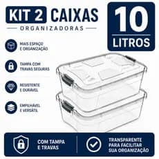 Kit 2 Caixas Organizadoras 10 Litros Transparente Com Travas Uninjet