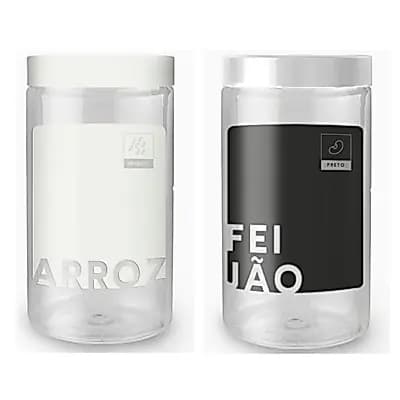 KIT Conjunto 2 Potes Redondo 1800 Ml Plástico Arroz e Feijão