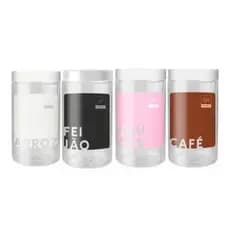 Kit Conjunto 4 Potes Redondo Transparente Com Tampa 1800 ML Cada - Arroz, Feijão, Café e Açúcar