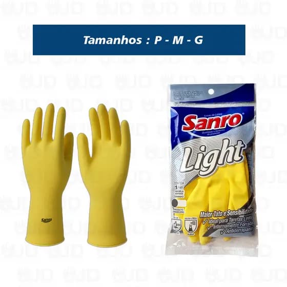 Luva Latex Natural Multiuso Sanro Light Amarela P M G