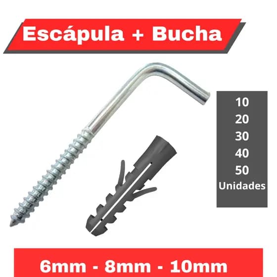 Kit Conjunto de Escapula Gancho em L e Bucha para Fixação de 6, 8 ou 10 mm