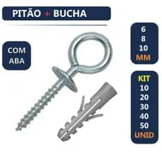 Kit Pitão Gancho Fechado com Aba Zincado e Bucha para Fixação 6, 8 ou 10mm
