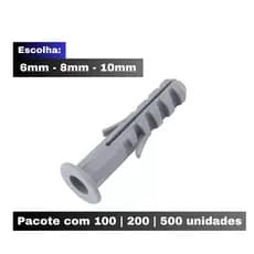 Bucha Fixação com Anel Aba Parede Alvenaria Pacote 6, 8 ou 10mm