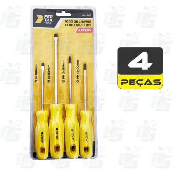 Jogo Kit Chave Fenda Philips Ponta Imantada 4 Peças Fertak 4800