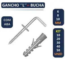 Kit Escápula Gancho Tipo L com Aba Zincado e Bucha para Fixação 6, 8 ou 10mm