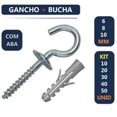 Kit Gancho Aberto com Aba Zincado e Bucha para Fixação 6, 8 ou 10mm