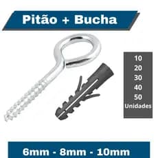 Kit Conjunto Parafuso Gancho Fechado Pitão Zincado com Bucha S/Aba