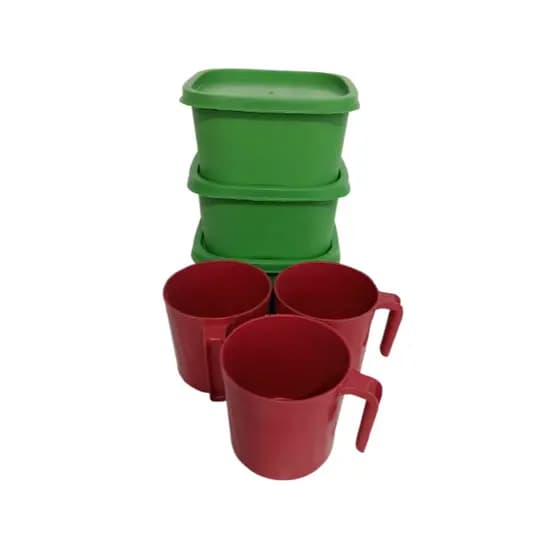 Vasilha Plástica kit Jogo de 3 Peças Vasilhas com 3 Canecas Cozinha Potes Plástico Vedação Alimentos