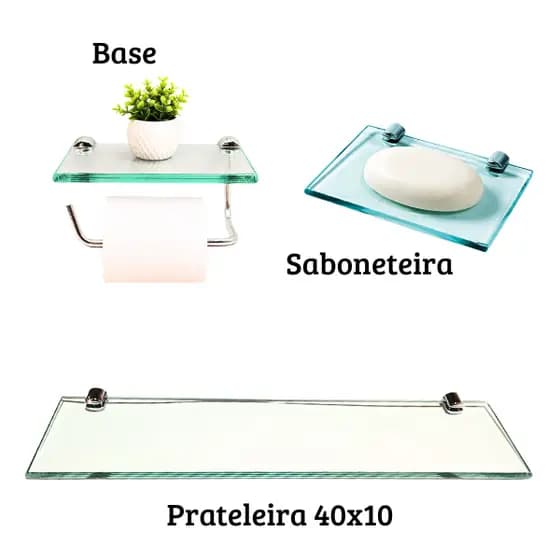 Kit Acessórios Banheiro Moderno Vidro 8mm Completo 3 Peças Premium