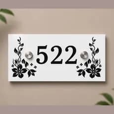 Placa de Número Residencial em Vidro 8mm Floral