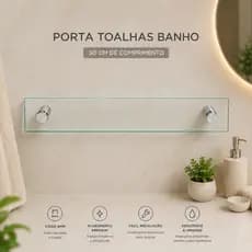 Suporte para toalhas banho em vidro com prolongadores em inox
