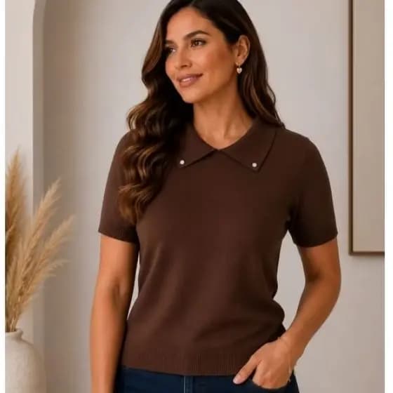 Camiseta Polo Blusa Polo Tricot  feminina Premium Manga Curta Básica Elegante Casual