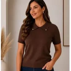 Camiseta Polo Blusa Polo Tricot  feminina Premium Manga Curta Básica Elegante Casual