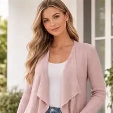 Casaquinho Feminino Tricot Premium Aberto Bico Manga Canelada Elegante Inverno