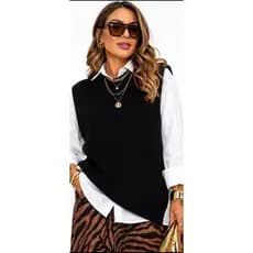 Max Colete Feminino Tricot Premium Gola Alta Regata Oversized Casual Elegante Inverno