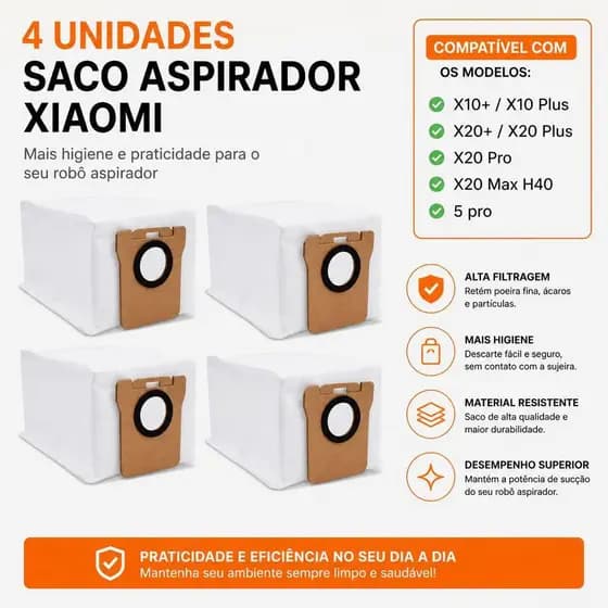 Kit 4 Saco Coletor Po Robo Aspirador X20+ X10+ S20 Plus H40