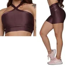 Conjunto Short Vibe Glossy Acai + Top Tulipa Moving Fitness