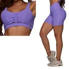 Conjunto Short Heart Jacquard Canelado Lavanda + Top Moving