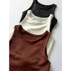 Kit 3 Bodys Bory Boddie Feminino Regata Básica Casual Suplex com Forro Duplo Branco Marrom Preto