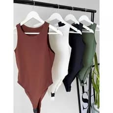 Kit Bodys Feminino Regata Básica Suplex com Forro Duplo Preto Branco Marrom Nude Verde Militar