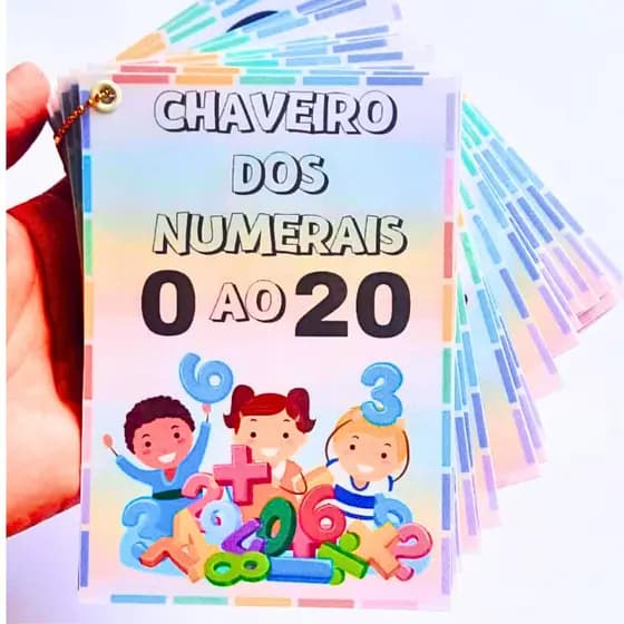Chaveiro dos Numerais  0 a 20 Plastificados (tamanho 14x10 cm)  com ilhoses e correntinha