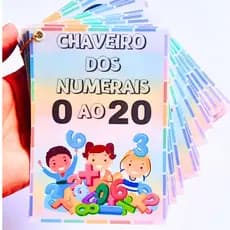 Chaveiro dos Numerais  0 a 20 Plastificados (tamanho 14x10 cm)  com ilhoses e correntinha
