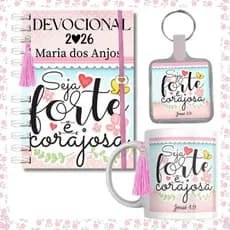 Kit Personalizado Agenda Devocional 2026 +caneca +chaveiro SEJA FORTE E CORAJOSA