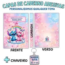 kit Capas Adesivas para Cadernos Personalizado - SÓ FRENTE OU FRENTE E VERSO +LOMDADA  GANHA 1CHAVEIRO BRINDE