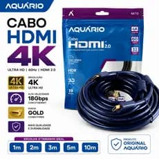 Cabo HDMI 2.0 4K Ultra HD Aquário Original 60Hz Ponta Gold 1m 2m 3m 5m 10m