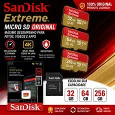 Cartão de Memória Micro SD SanDisk Extreme Original 32GB 64GB 256GB A2 V30 170MB/s 4K