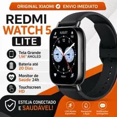 Smartwatch Redmi Watch 5 Lite Xiaomi Original Tela Grande HD Monitor Saúde Bateria Longa Prova D’Água Masculino Feminino