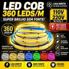 Fita Cob Led Direta Na Energia 10m 360 leds 110v/220v IP20 Não Usa Fonte