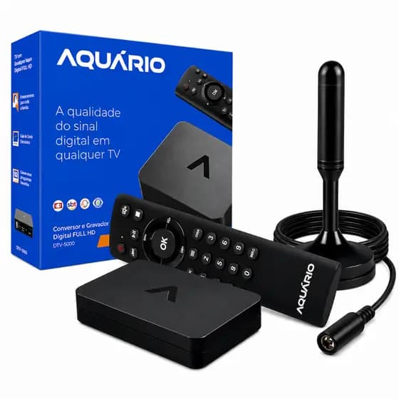 Kit Conversor Digital Aquário DTV-9000 + Antena 5m Full HD