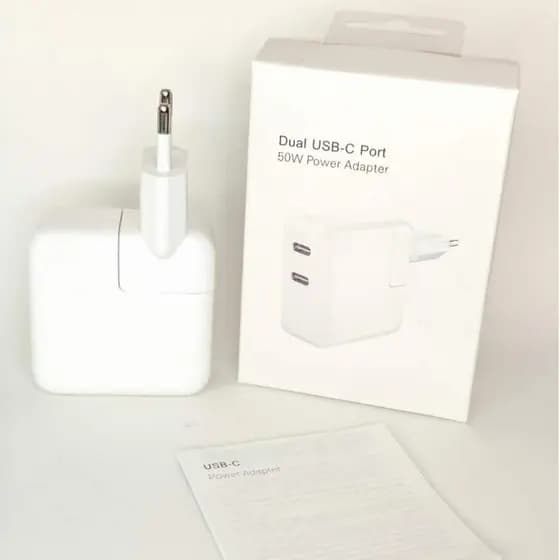 Carregador Fonte Adaptador Turbo PD Duplo De 50W Rápido De Viagem USB Tipo C Para Samsung iPad iPhone