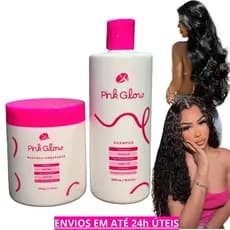 Kit Cronograma para Cabelos Hidratação Reconstrução Nutrição Capilar Diária fios brilhosos Pink Glow