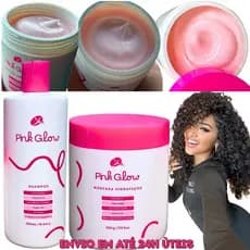 Kit Pink Glow Tratamento Capilar Completo para cabelos cacheados cachos brilhosos definidos Nutrição