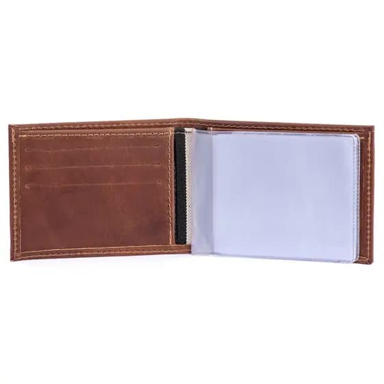 Carteira Masculina Slim Couro Legitimo Com Plastico Rg Cnh Cedulas