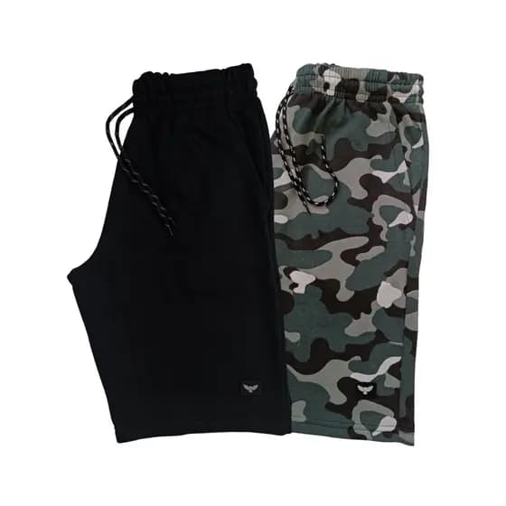 Kit 2 Bermudas Moletom Masculina Treino Academia Camuflada Rajada Listrada Bermuda Masculino