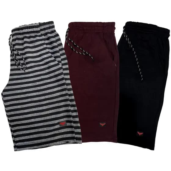 Kit 3 Bermudas Moletom Masculina Listrada Sortidas Desenho Academia Treino