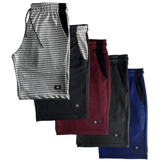 Kit 5 Bermuda Moletom Listrada Masculino Academia Treino 2 bolsos Promoção