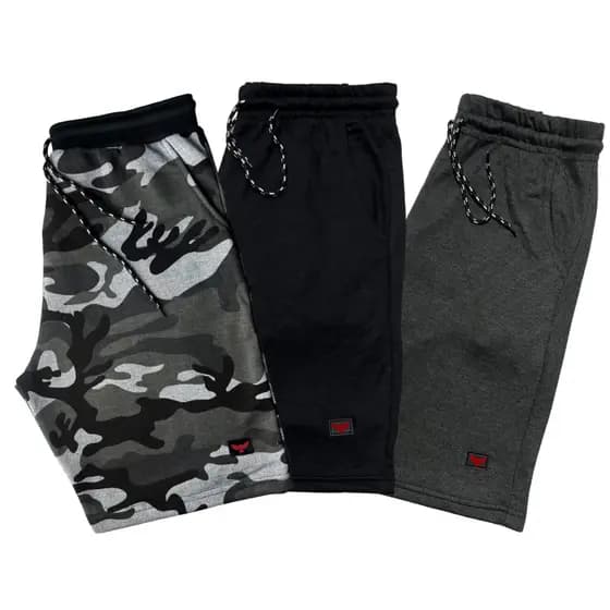 Kit 3 Bermudas Moletom Masculina Listrada Camuflada Lisa Sortidas Desenho Academia Treino