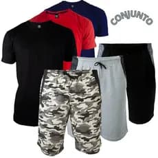 Conjuntos Moletom Masculino Academia Treino Camiseta Basica Bermudas Masculina
