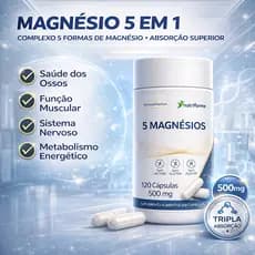 5 Magnésio 500mg – 120 Cápsulas – Complexo 5 Formas – Absorção Superior – Energia e Função Muscular