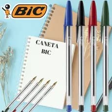 Caneta Bic Cristal Escolar 1 unidade Cores Vermelho,Verde,Azul e Preto