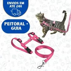 Coleira Peitoral Gato Gatinho Pet Acessorio Com Guia Top Ajustável