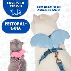 Coleira Gato Peitoral Com Guia Asas Estampado Ajustavel
