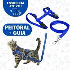 Coleira Peitoral Gato Pet Gatinho Acessorio Com Guia Top Ajustável